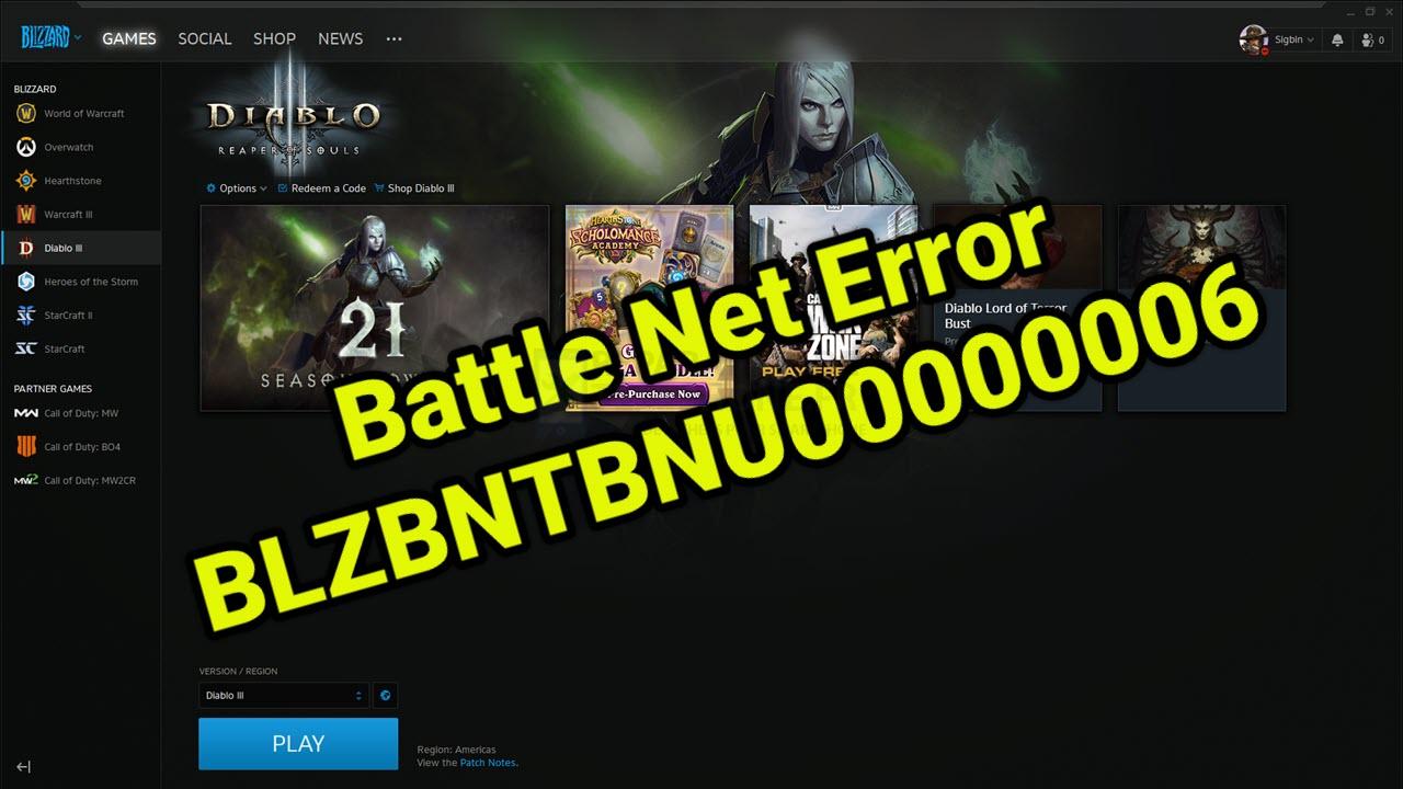 Erreur BLZBNTBNU00000006 de Battle Net dans Windows 10
